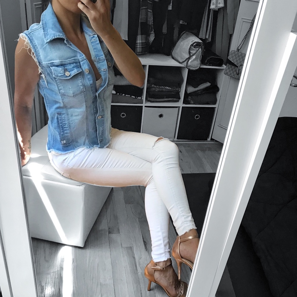 Light Wash Distressed Denim Vest